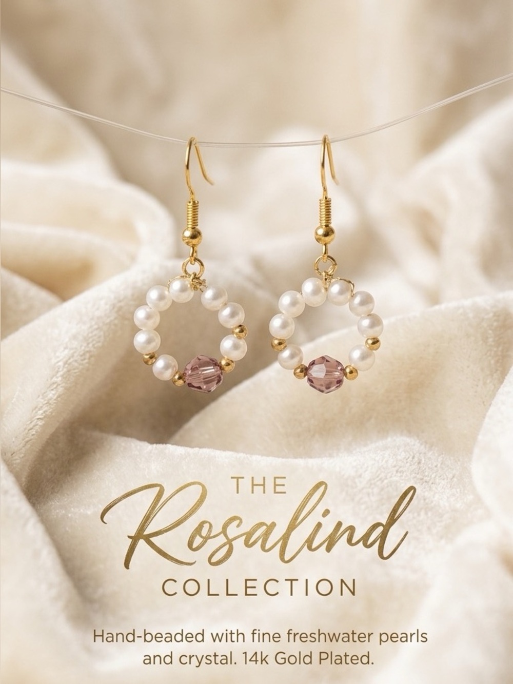❤️Gold-Plated Pearl & Pink Crystal Hoop Earrings